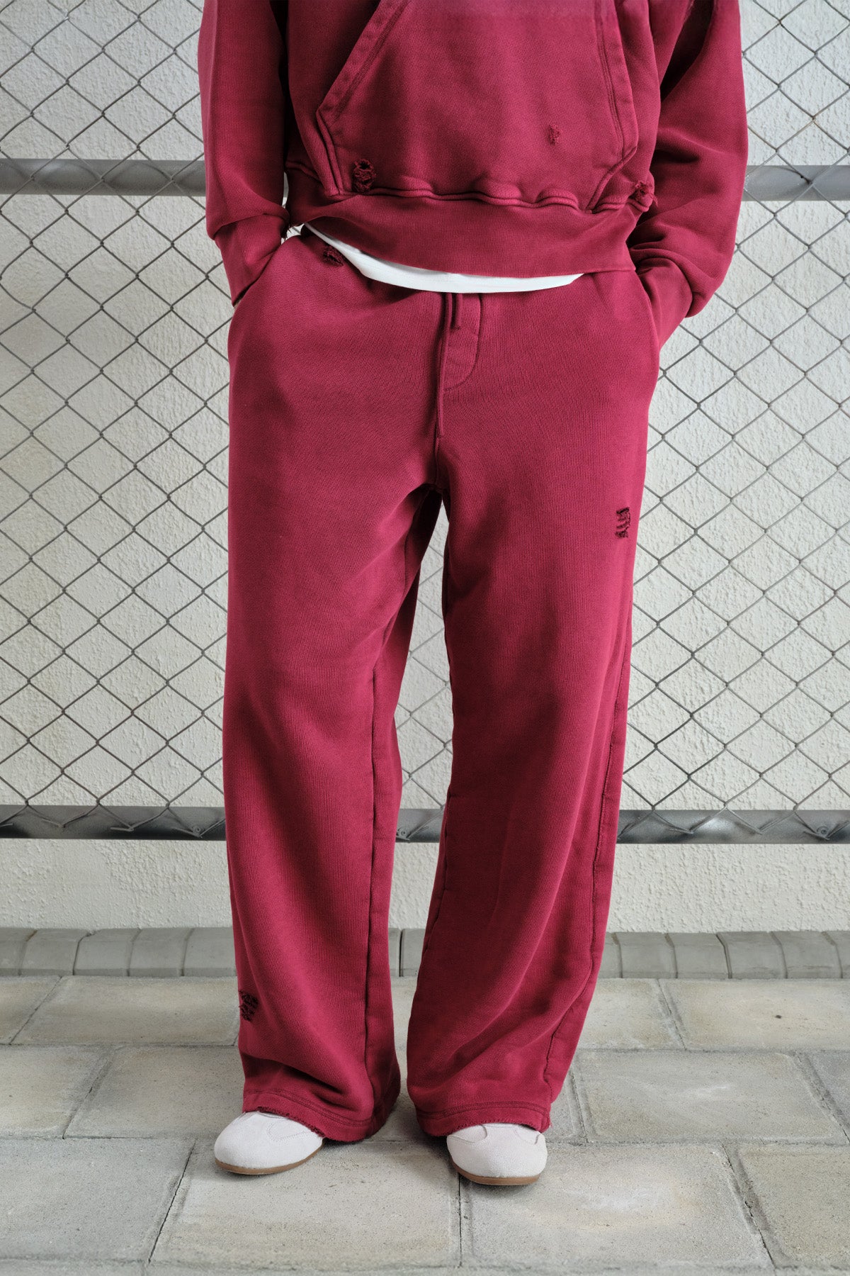 EFEKTLİ YIKAMALI JOGGER BORDO PANTOLON