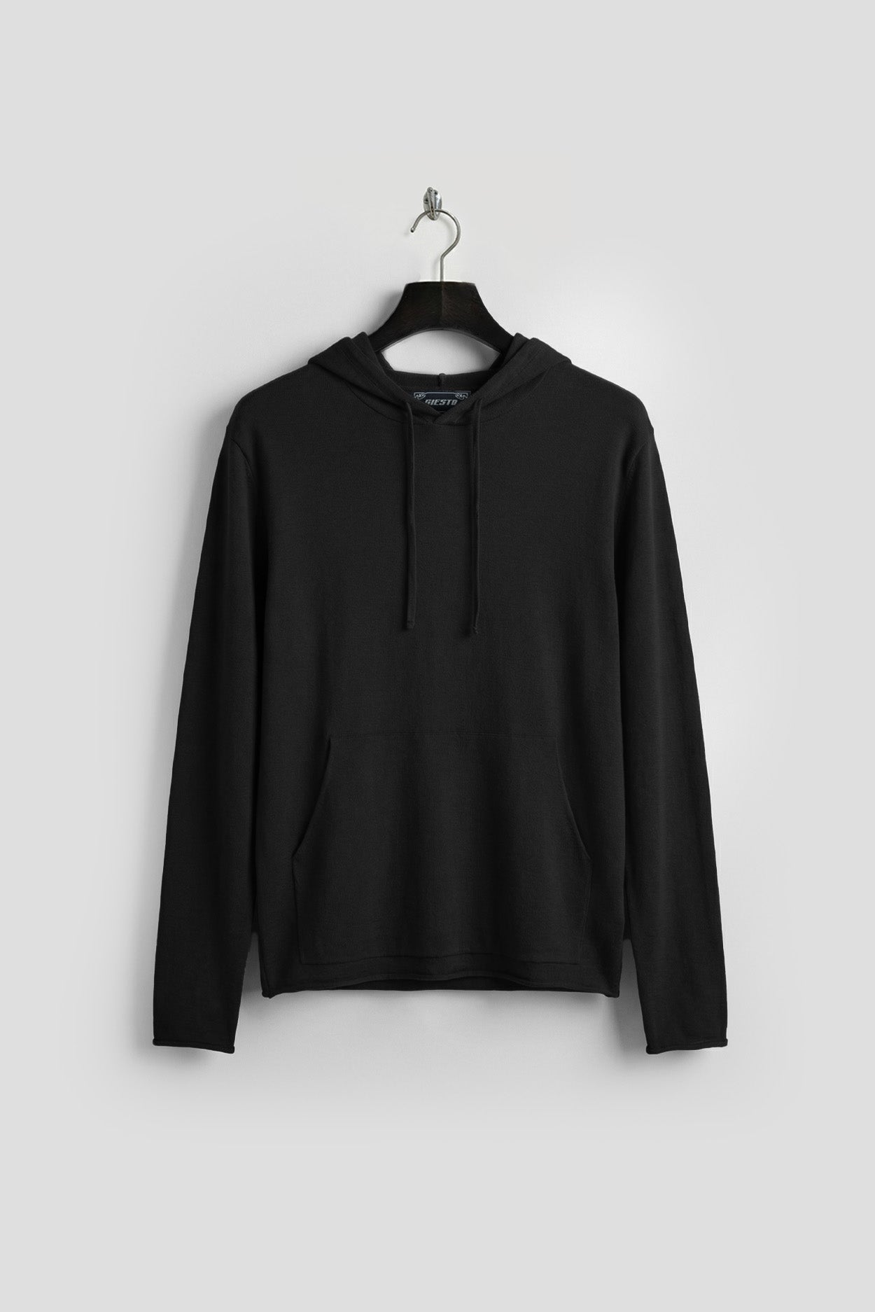 DRAPED BLACK LINEN KNIT SWEATSHIRT