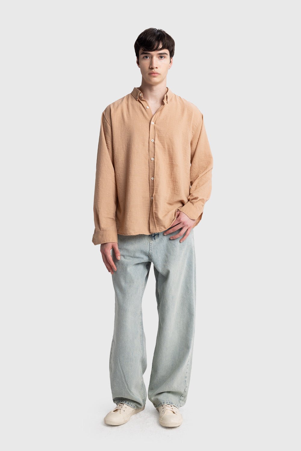 OVERSIZE DRAPED SHIRT - TAN