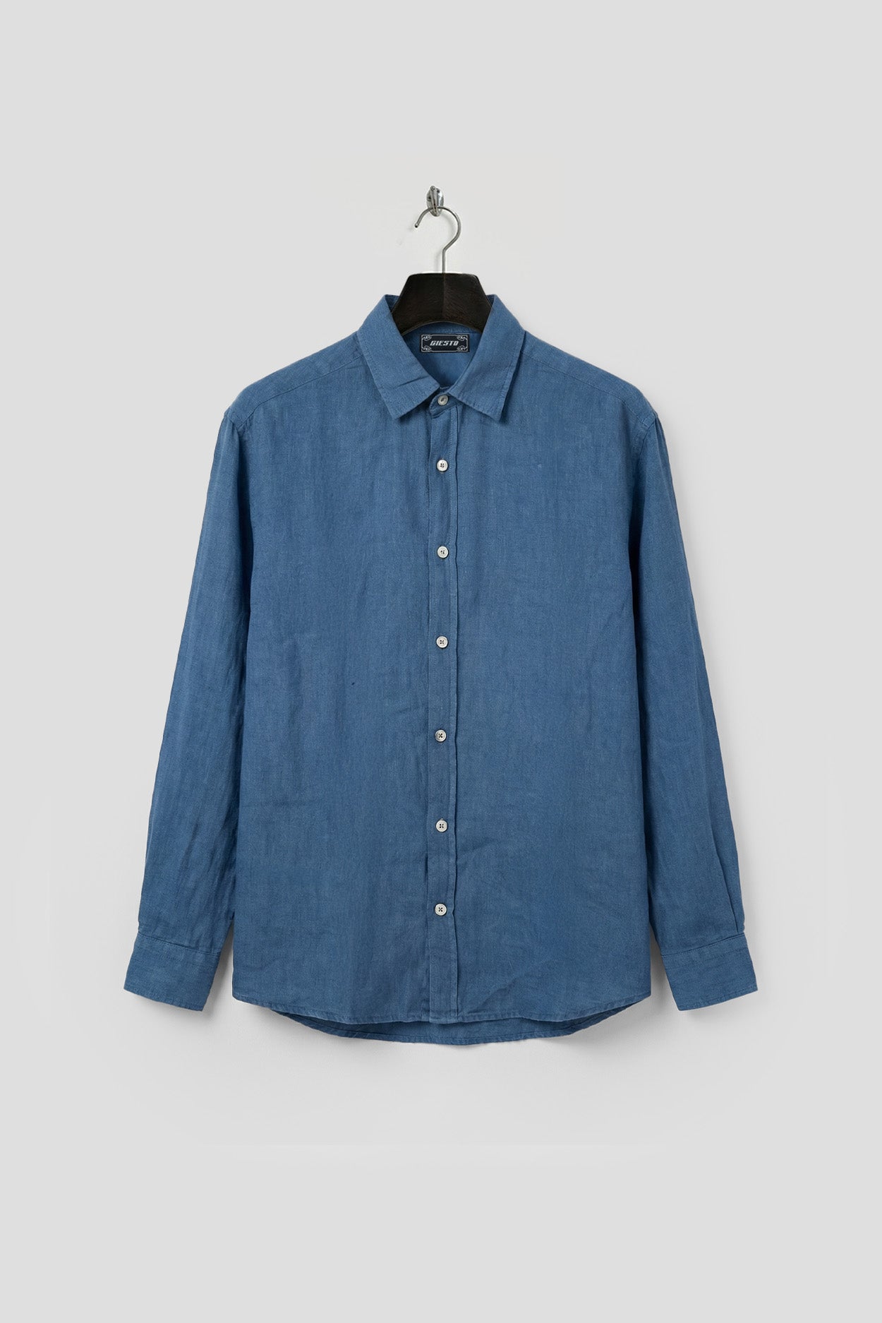 OVERSIZE DRAPED INDIGO LINEN SHIRT