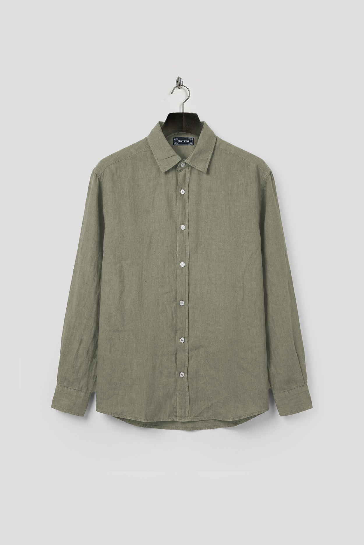 OVERSIZED DRAPED KHAKI LINEN SHIRT