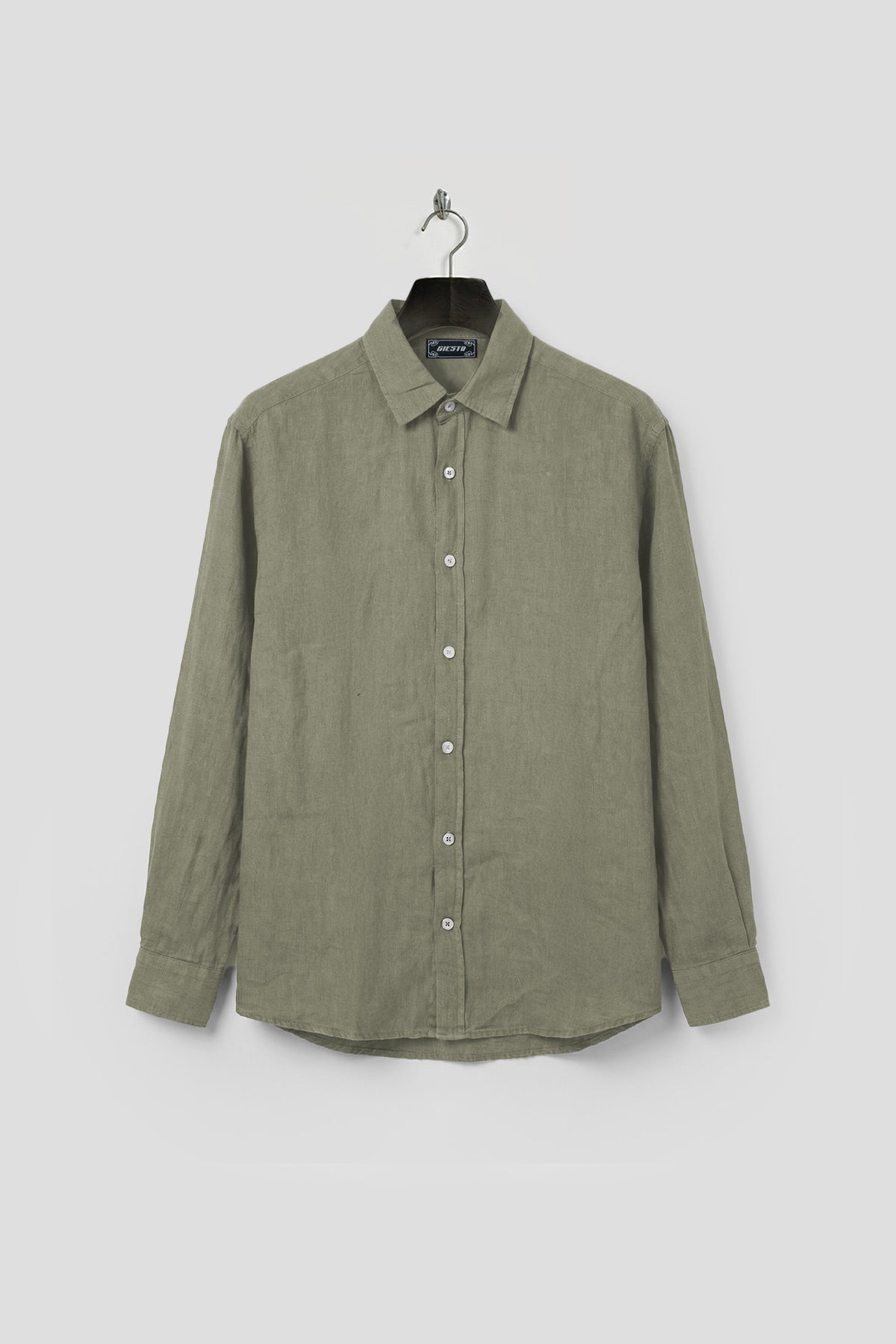 OVERSIZE DÖKÜMLÜ HAKİ KETEN GÖMLEK