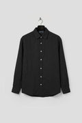 OVERSIZE DÖKÜMLÜ SİYAH KETEN GÖMLEK