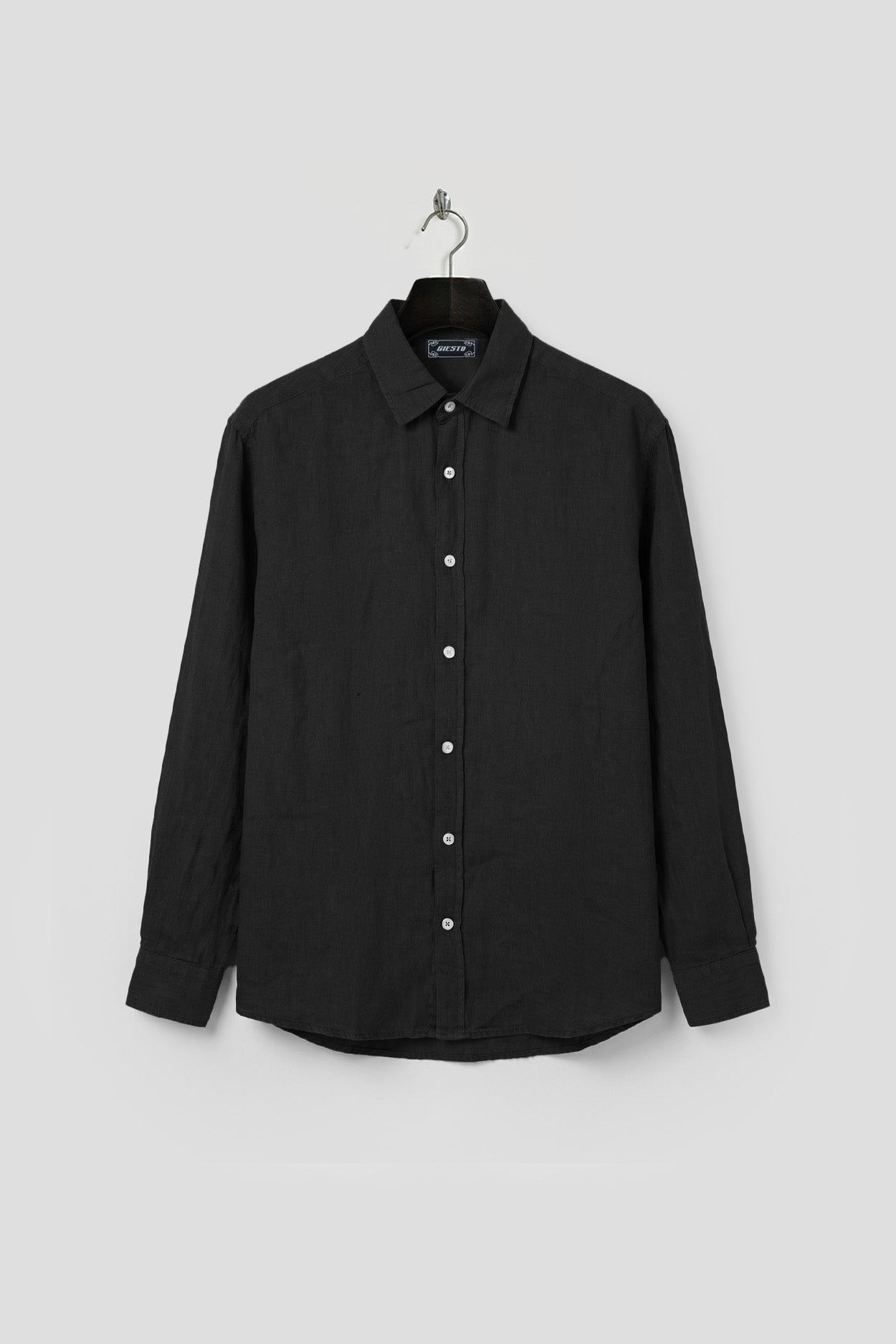 OVERSIZED DRAPED BLACK LINEN SHIRT