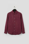 OVERSIZED DRAPED BURGUNDY LINEN SHIRT