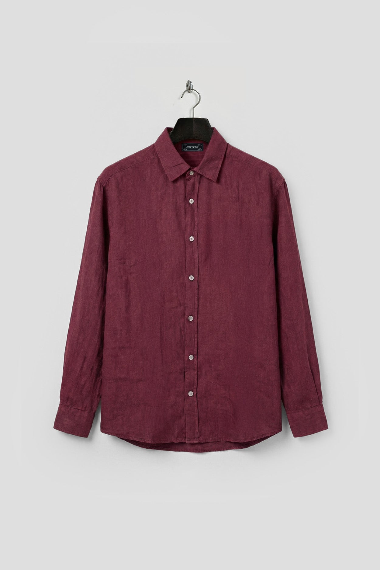 OVERSIZED DRAPED BURGUNDY LINEN SHIRT