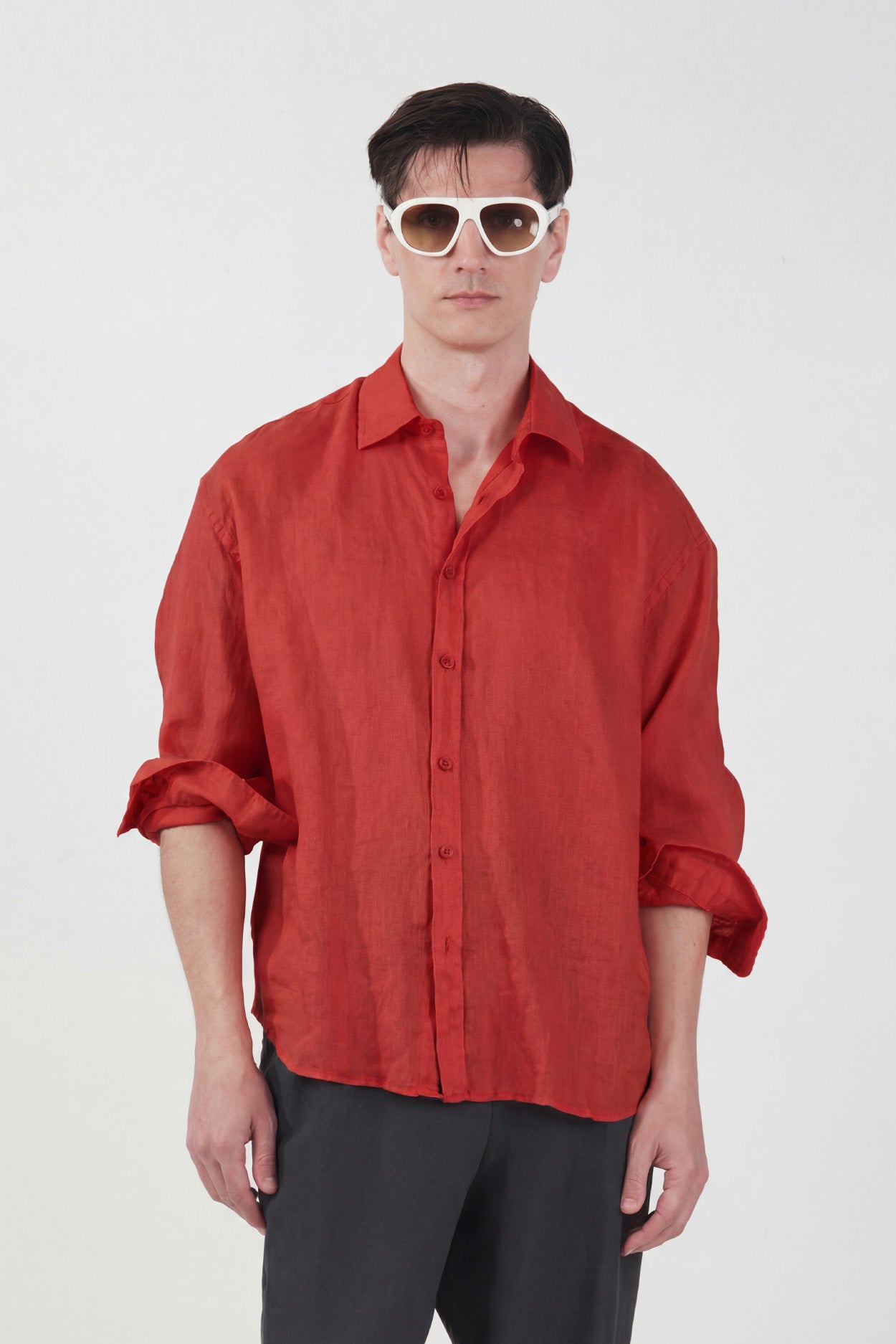 100% LINEN OVERSIZED BRICK SHIRT