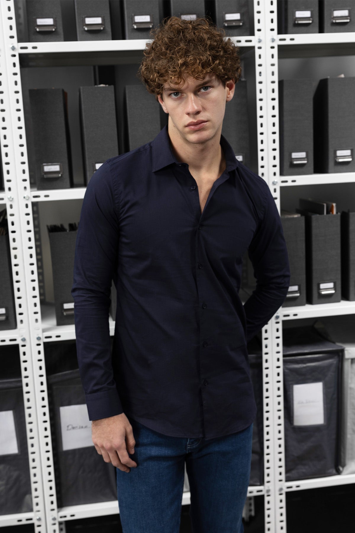 DAR KESİM POPLİN GÖMLEK - LACİVERT - GÖMLEK