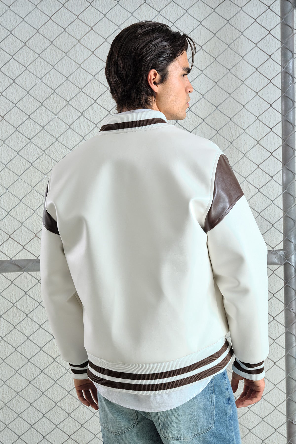 WHITE LEATHER VARSITY JACKET