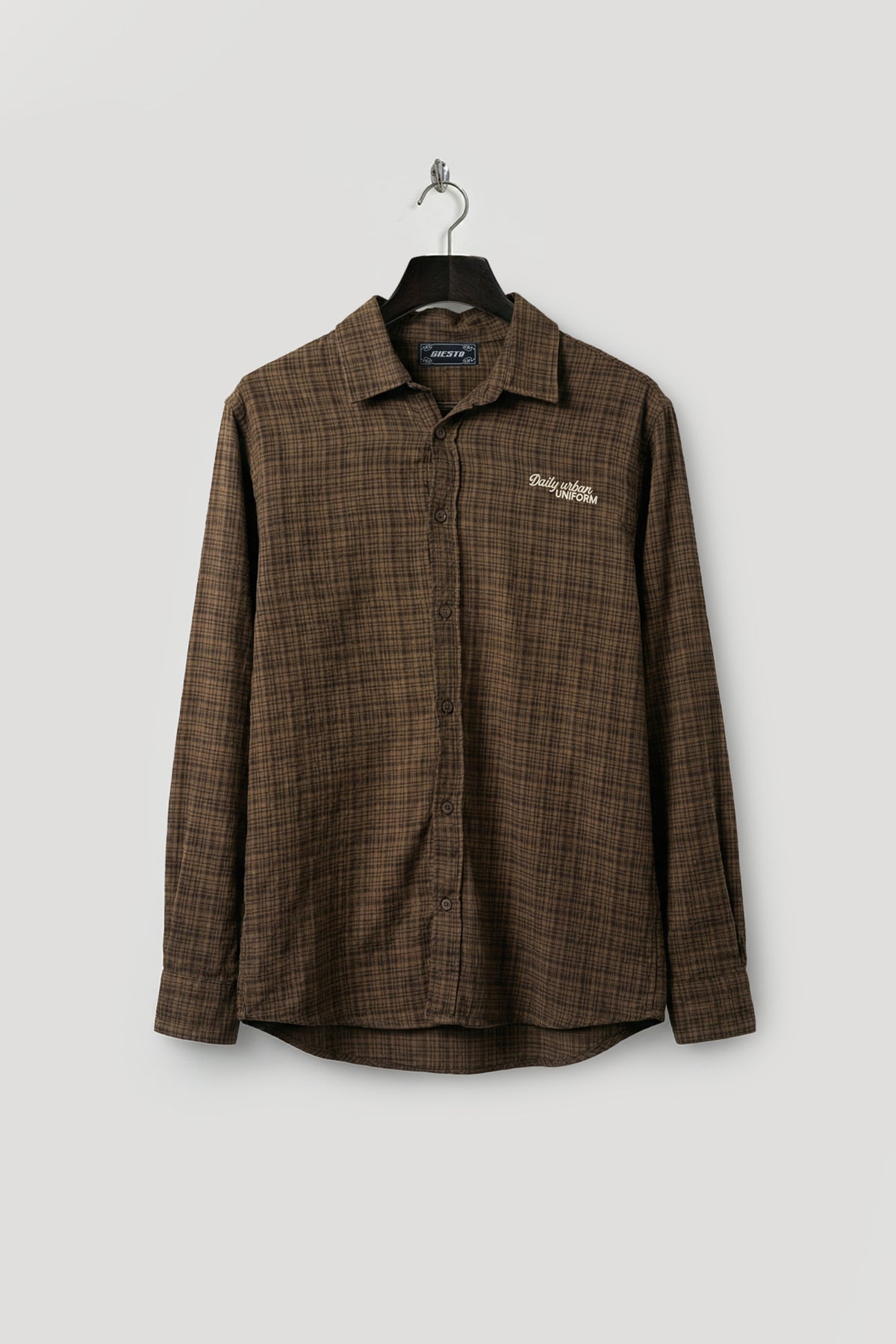 DRAPED RELAXED FIT BROWN PLAID SHIRT - 1