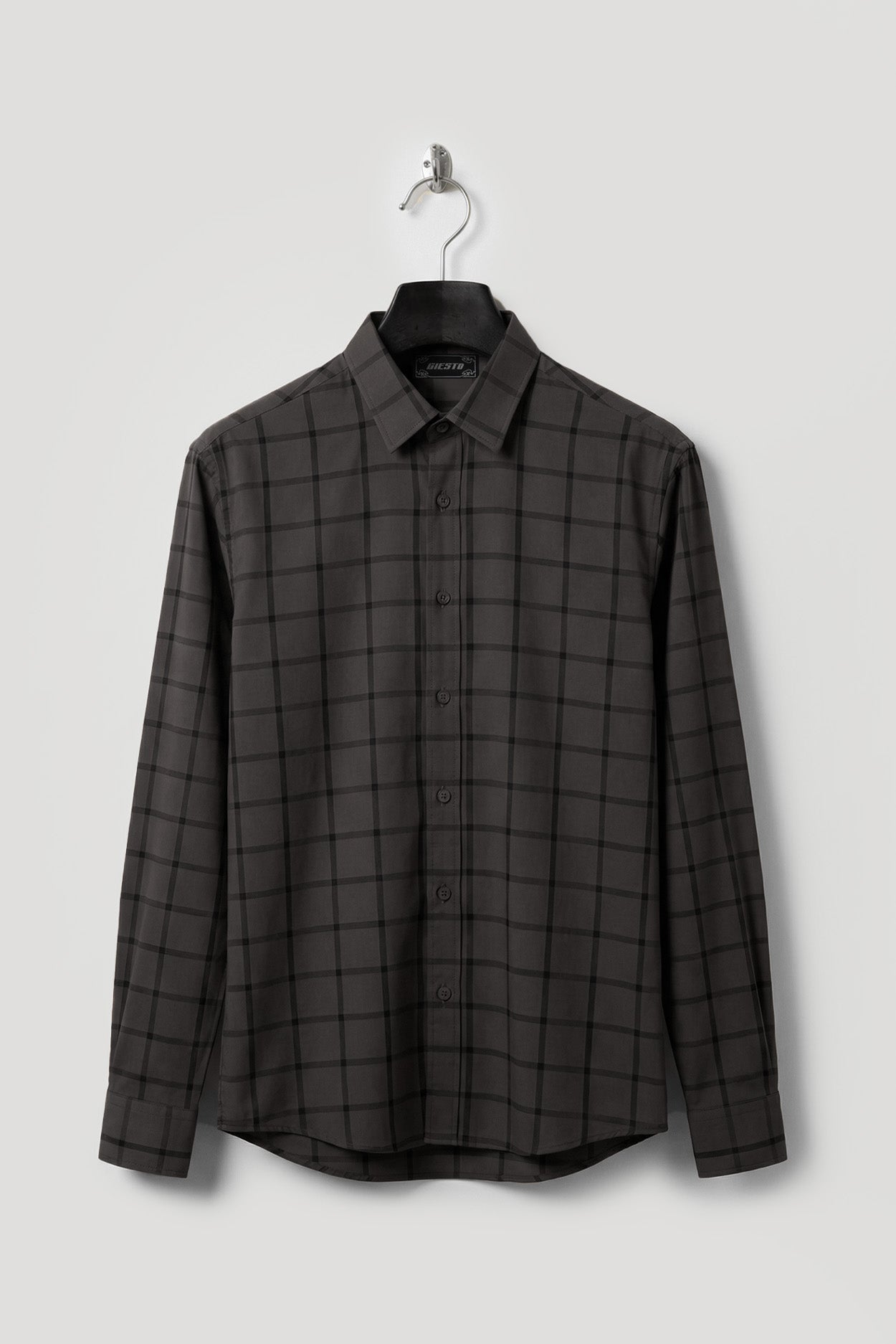 PLAID DRAPED MODAL BLACK SHIRT