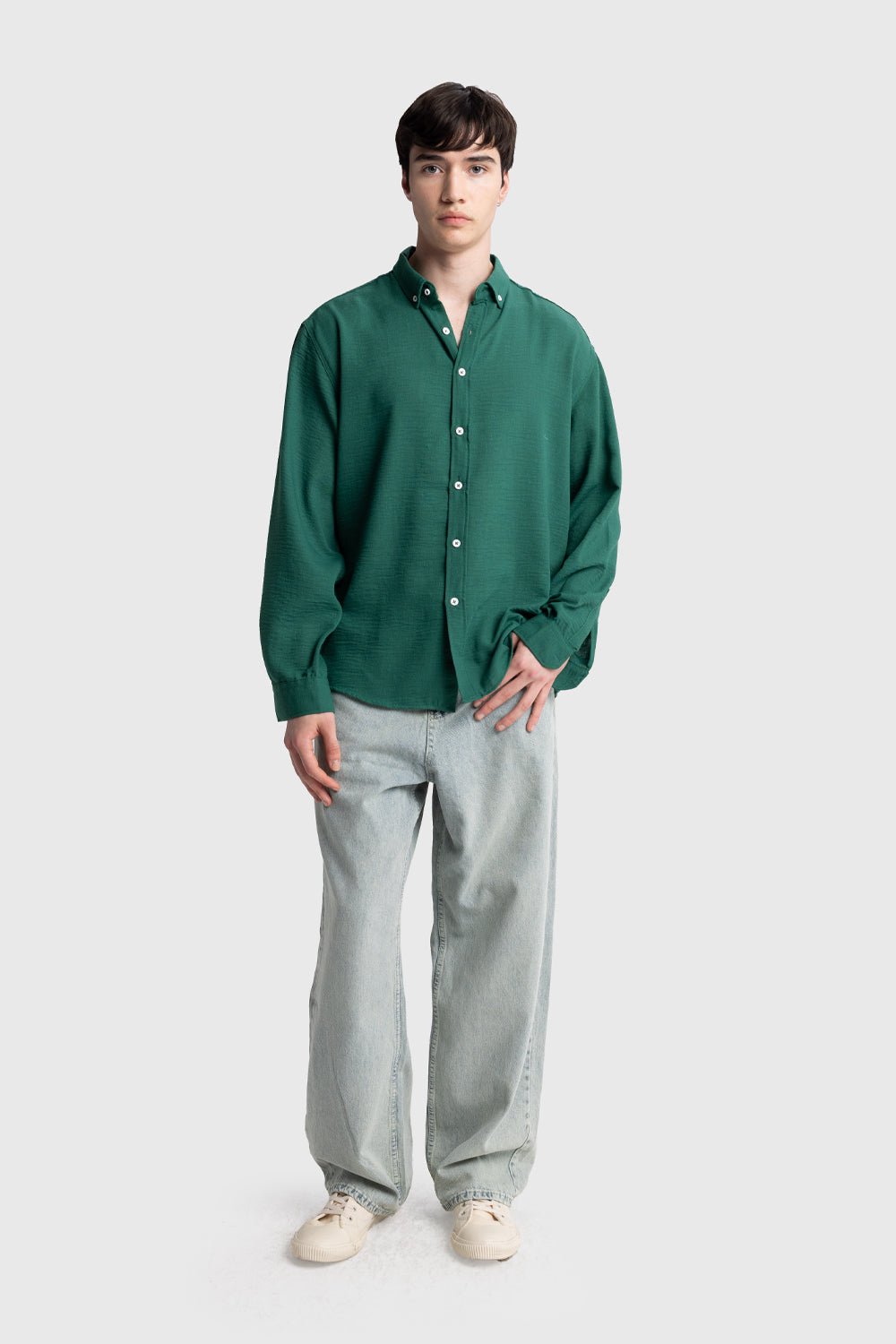 OVERSIZED DRAPED SHIRT - GREEN
