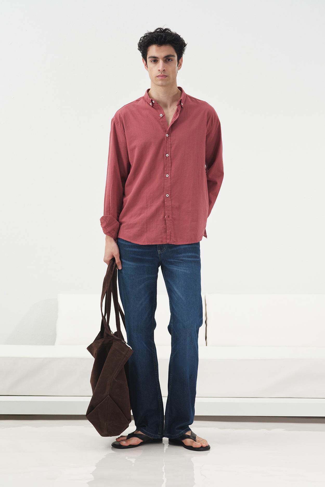 OVERSIZE DÖKÜMLÜ BORDO FRESH KETEN GÖMLEK