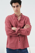 OVERSIZE DÖKÜMLÜ BORDO FRESH KETEN GÖMLEK