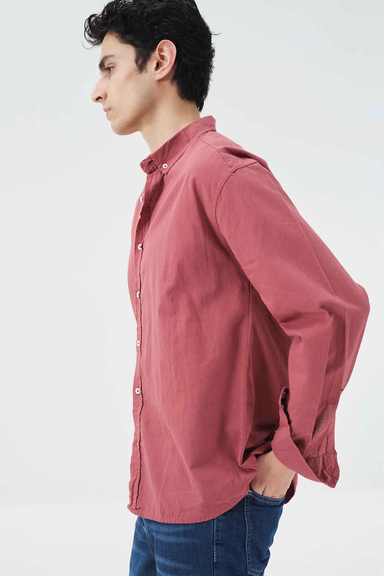 OVERSIZE DÖKÜMLÜ BORDO FRESH KETEN GÖMLEK