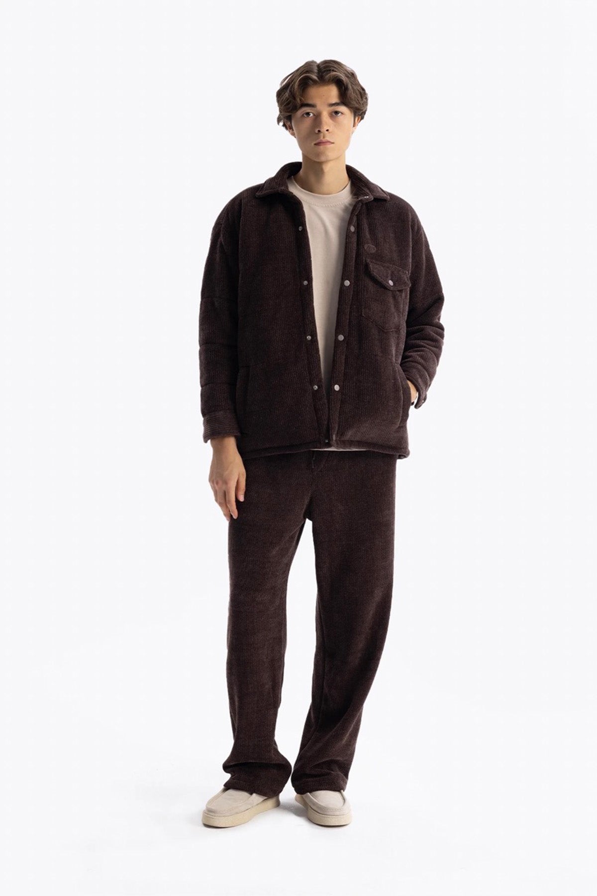 KNITTED PUFFER SHIRT - BROWN