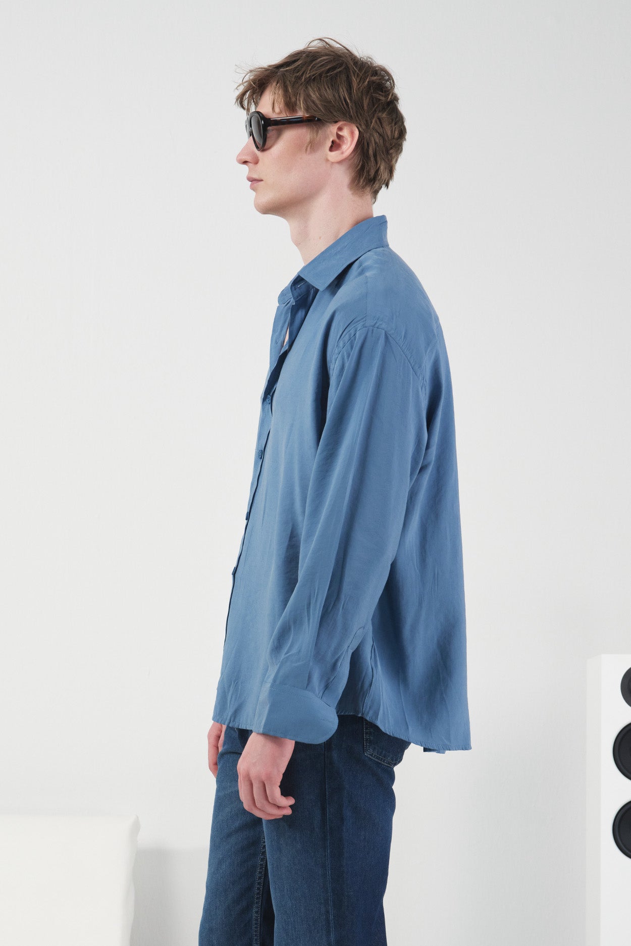 OVERSIZE DÖKÜMLÜ INDIGO MODAL GÖMLEK