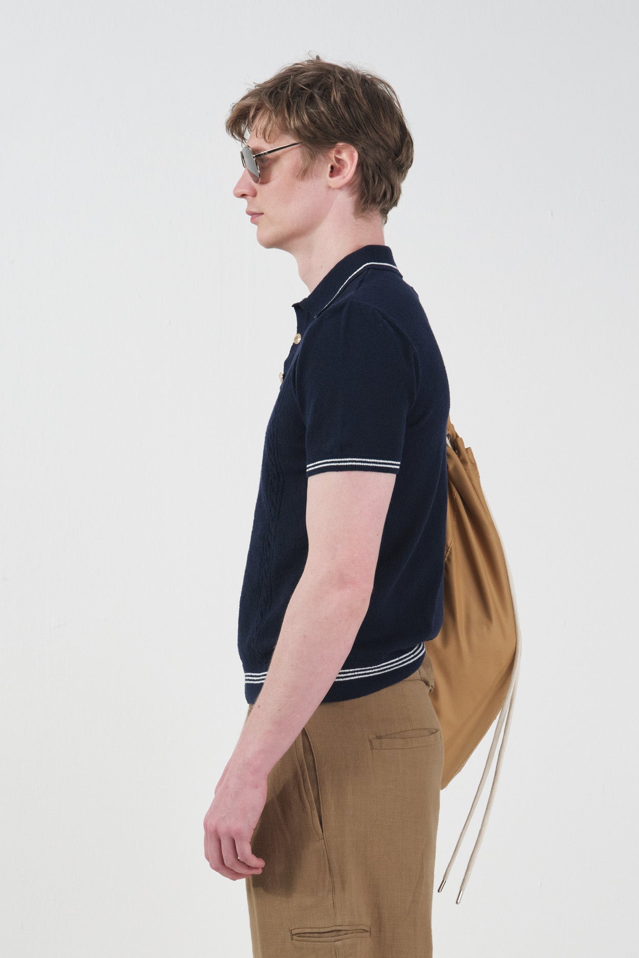 GOLD DÜĞMELİ DOKULU POLO YAKA LACİVERT TRİKO T-SHIRT