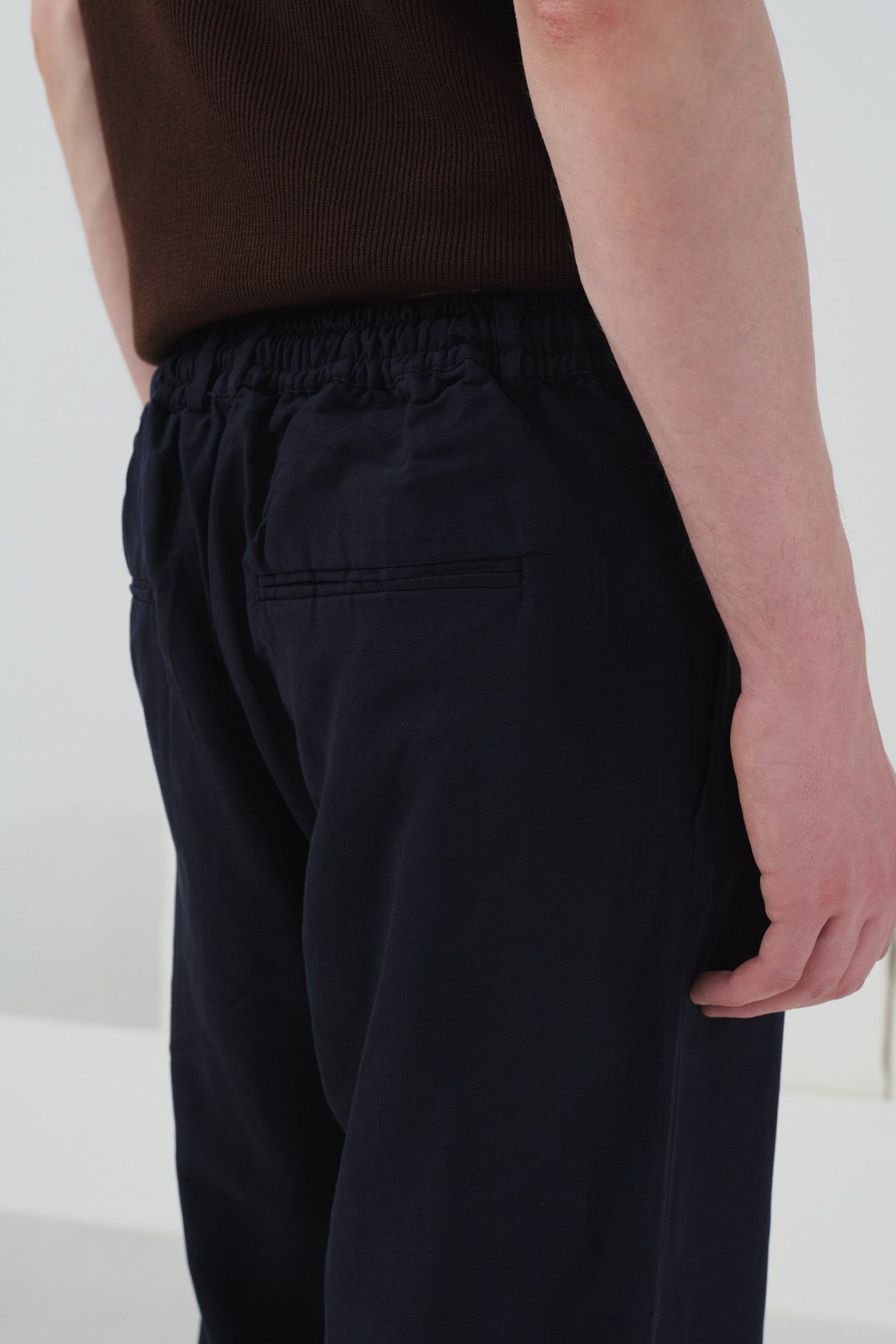 REGULAR FIT BASKILI LACİVERT TENSEL PANTOLON