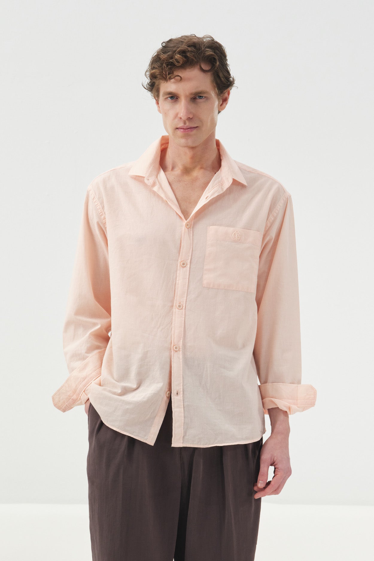 DRAPED REGULAR FIT PINK VOILE SHIRT