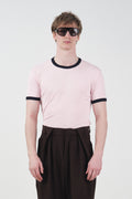PINK CREW NECK T-SHIRT WITH CONTRAST DETAIL