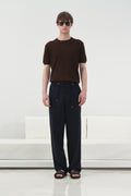 REGULAR FIT BASKILI LACİVERT TENSEL PANTOLON