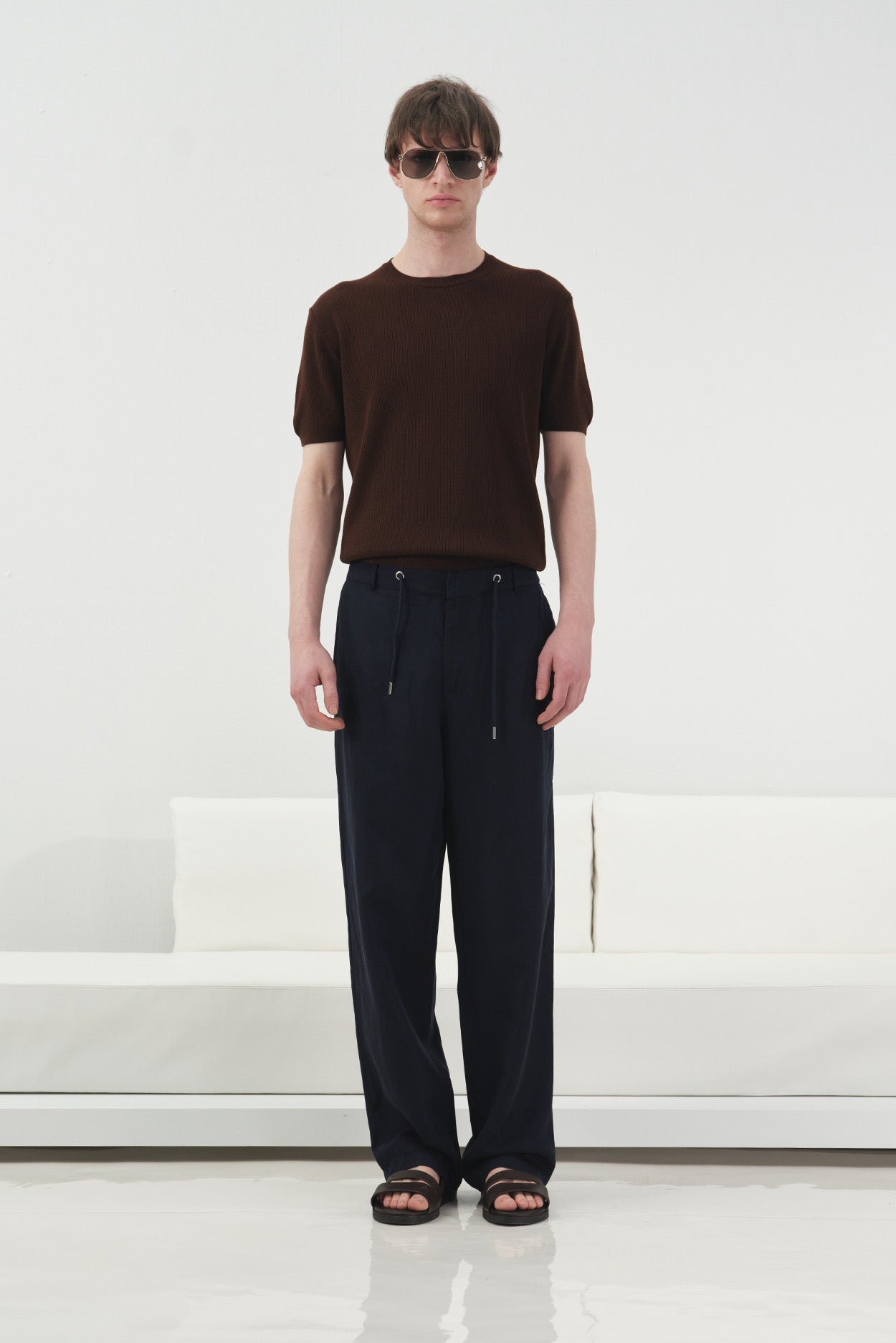 REGULAR FIT PRINTED NAVY TENCEL TROUSERS