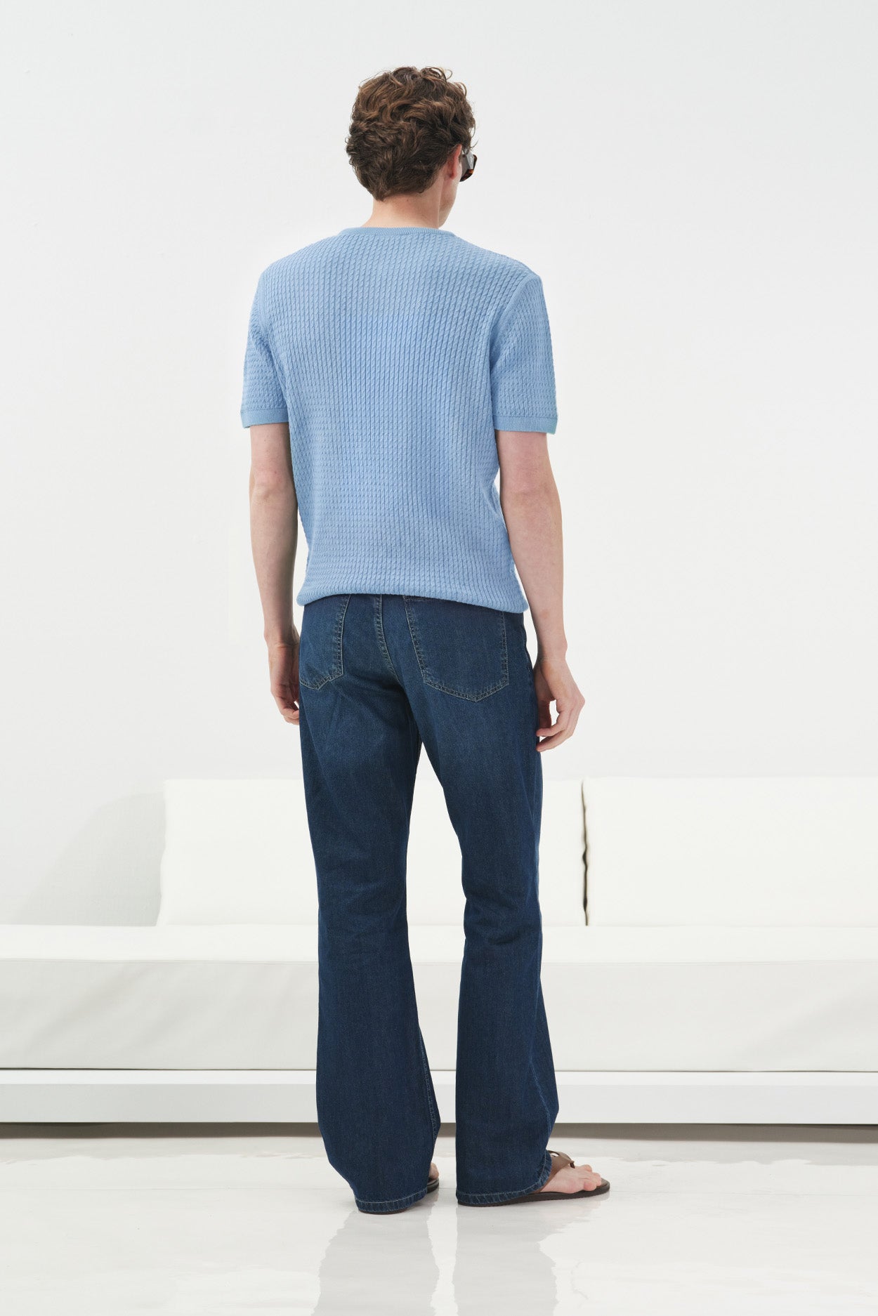 DOKULU BİSİKLET YAKA MAVİ TRİKO T-SHIRT