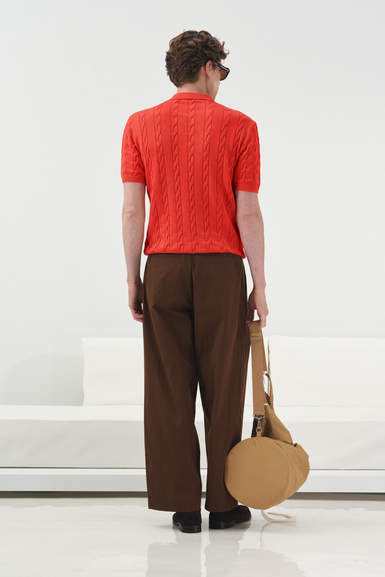 DOKULU ÖRGÜ DESENLİ KIRMIZI POLO YAKA TRİKO T-SHIRT