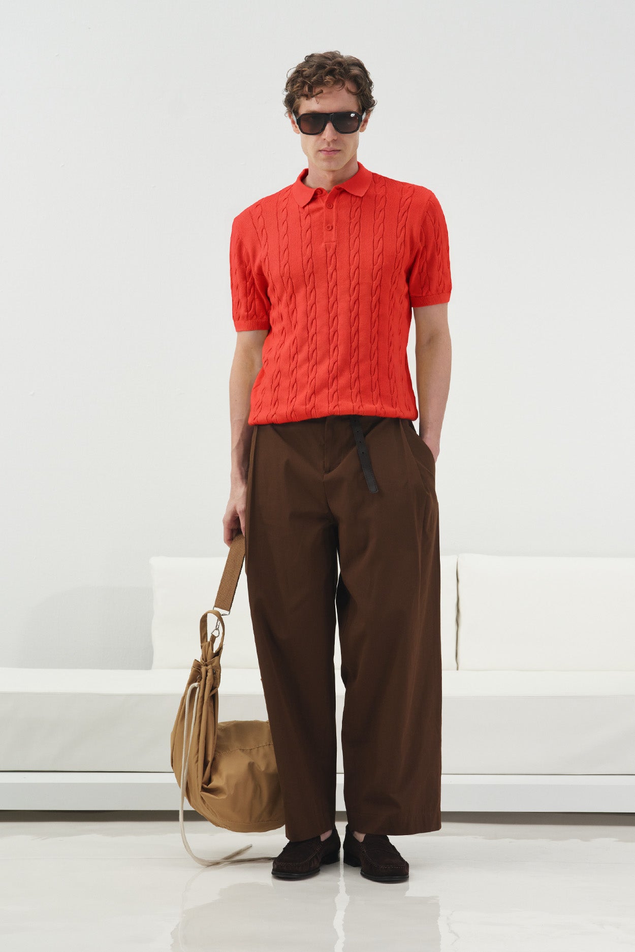 DOKULU ÖRGÜ DESENLİ KIRMIZI POLO YAKA TRİKO T-SHIRT