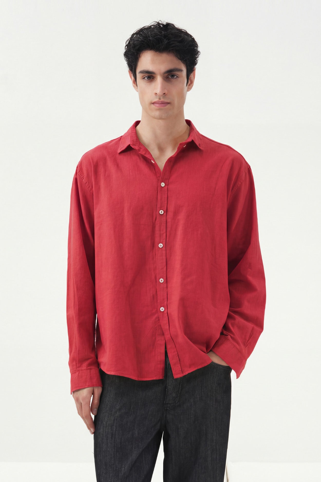 OVERSIZE DÖKÜMLÜ KIRMIZI FRESH KETEN GÖMLEK