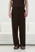 REGULAR FIT BASKILI KAHVERENGİ TENSEL PANTOLON