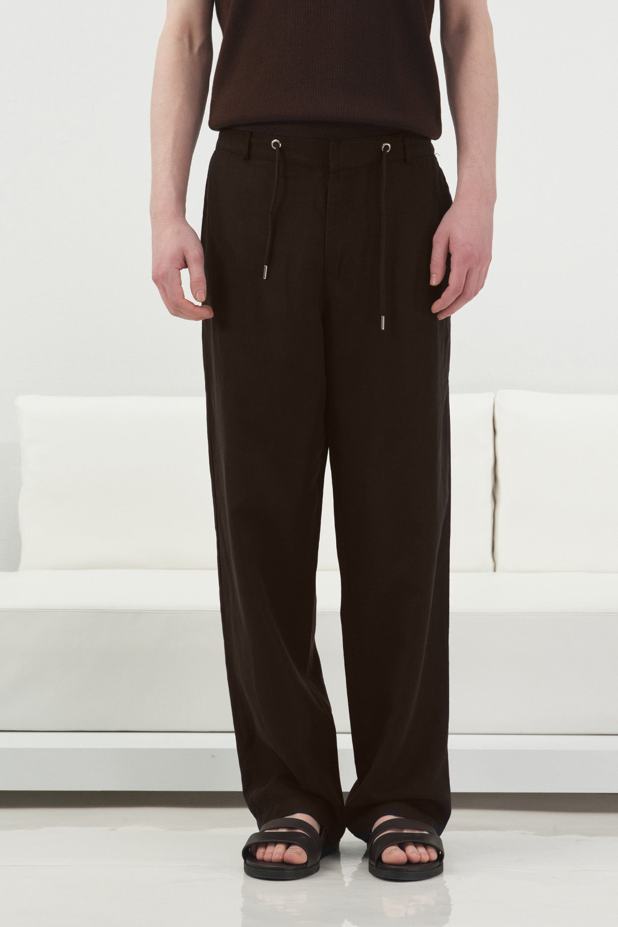 REGULAR FIT PRINTED BROWN TENCEL TROUSERS