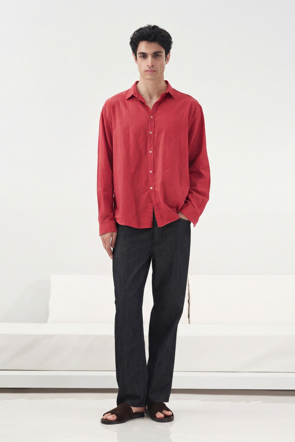 OVERSIZE DÖKÜMLÜ KIRMIZI FRESH KETEN GÖMLEK