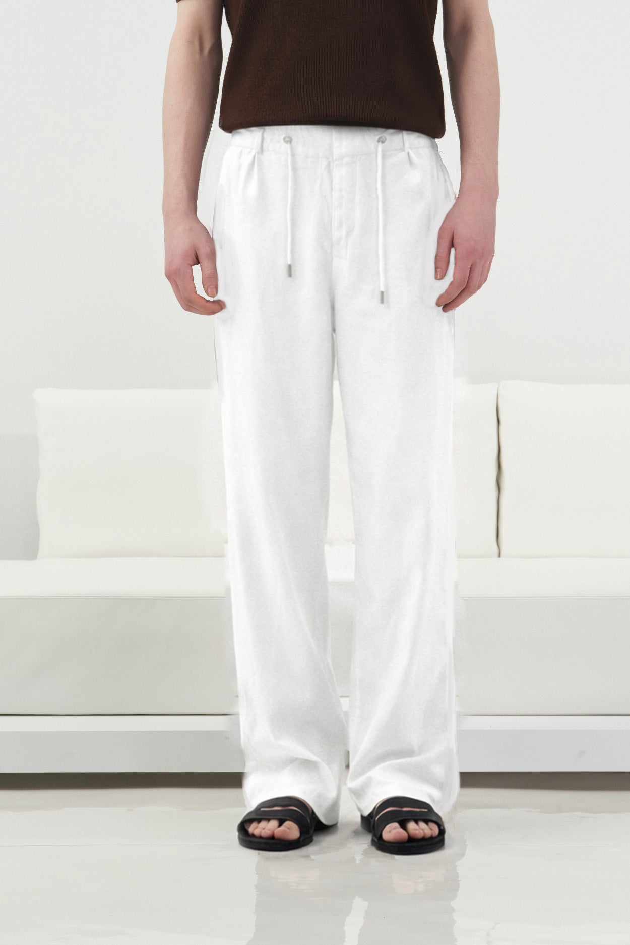 REGULAR FIT PRINTED WHITE TENCEL TROUSERS