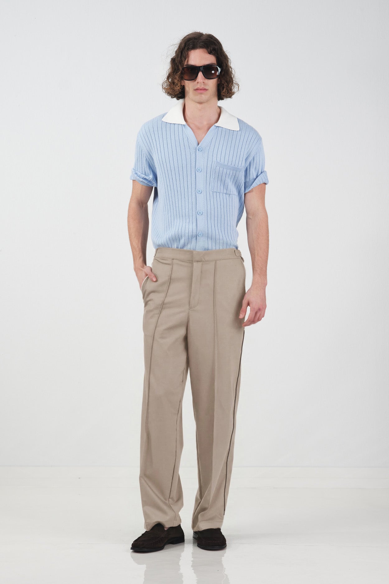 CONTRAST BINDING CLASSIC BEIGE TROUSERS