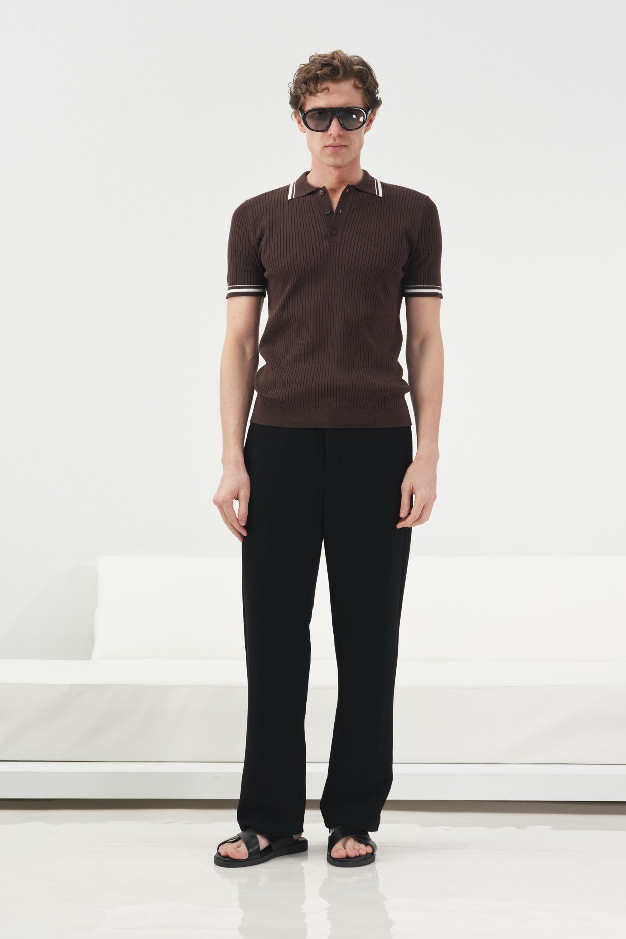 ÇİZGİ DETAYLI POLO YAKA KAHVERENGİ TRİKO T-SHIRT