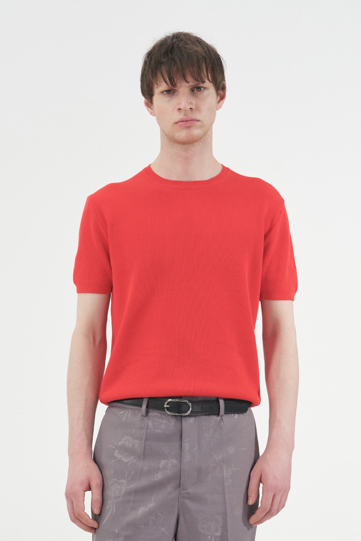 FİTİLLİ DOKULU KIRMIZI TRİKO T-SHIRT