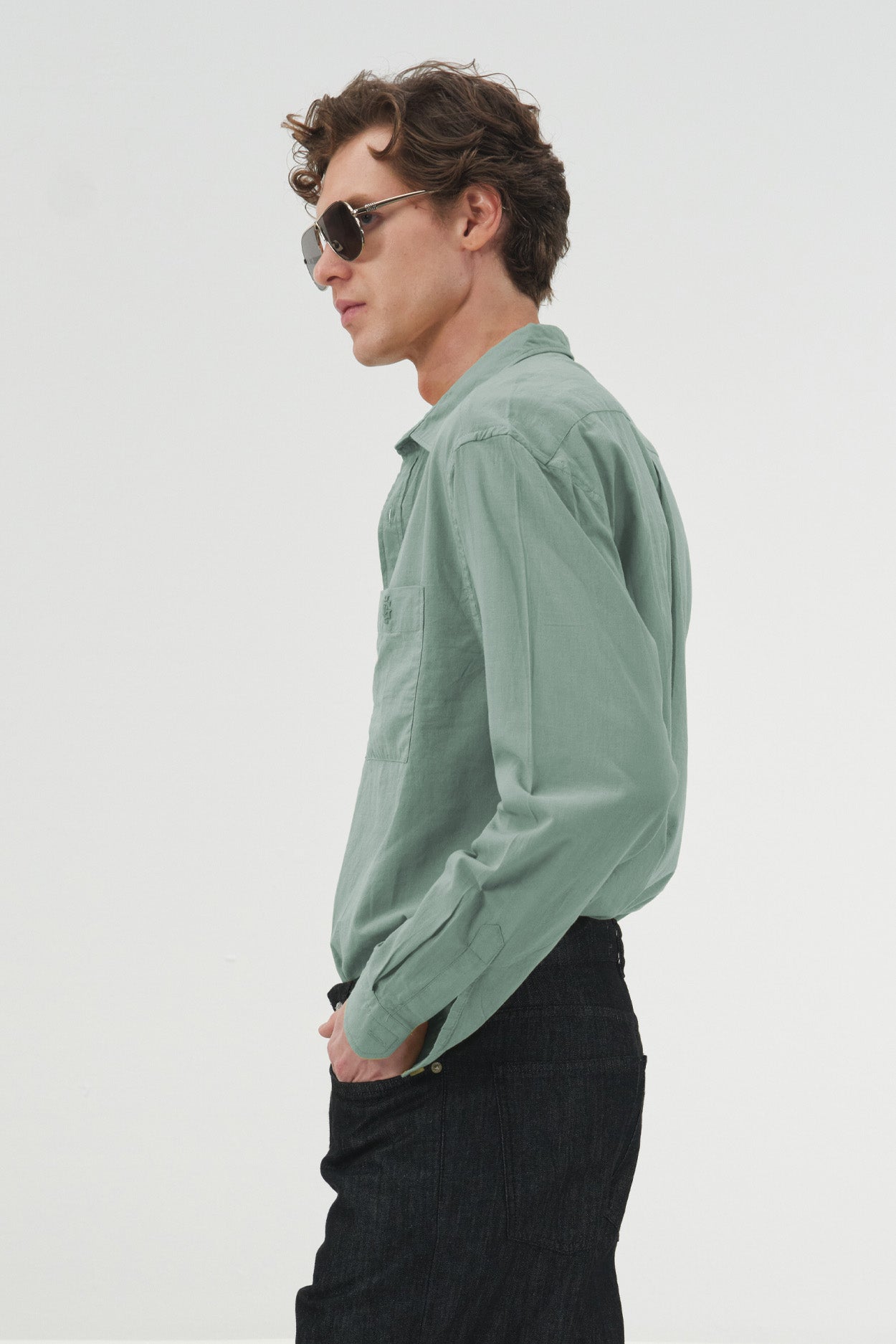 Draped Regular Fit Mint Voile Shirt