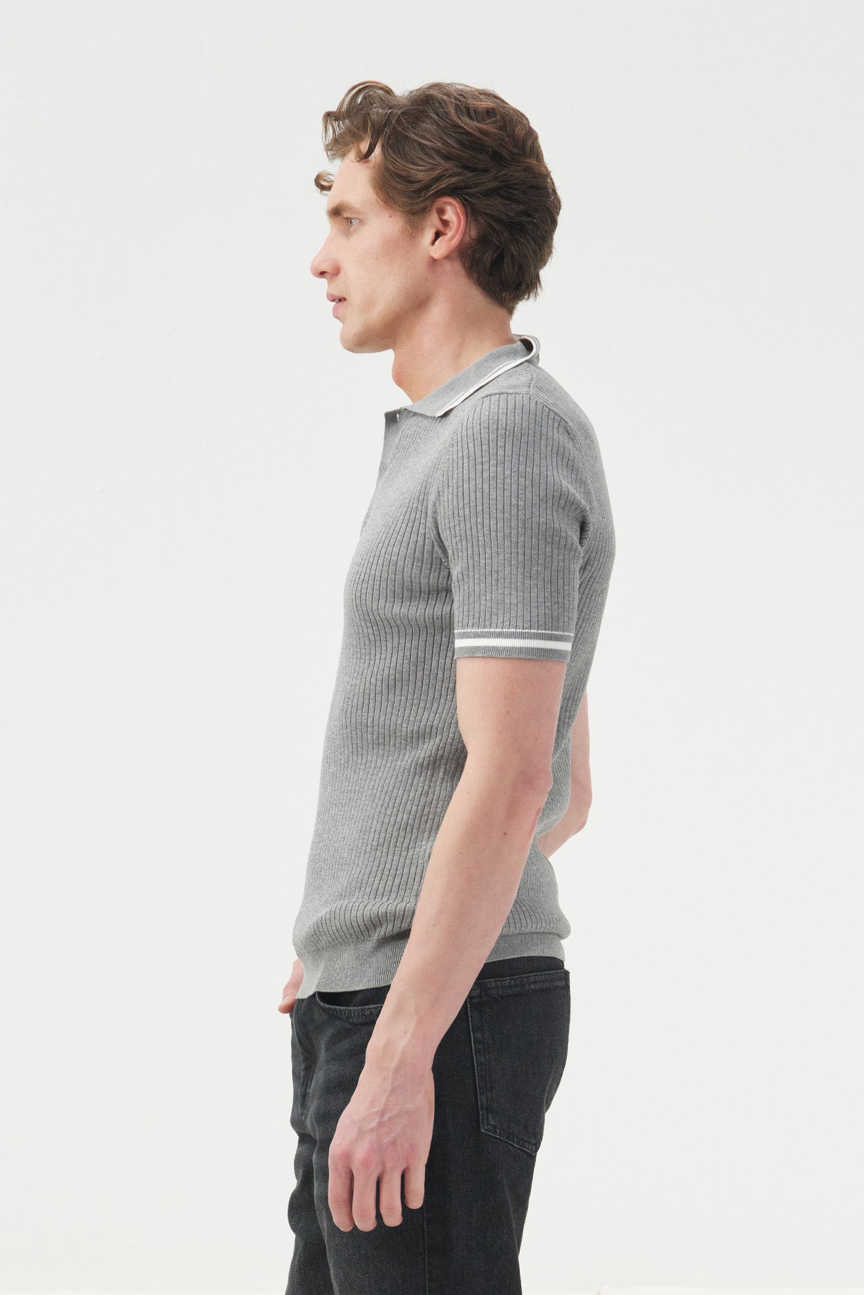 ÇİZGİ DETAYLI POLO YAKA ANTRASİT TRİKO T-SHIRT