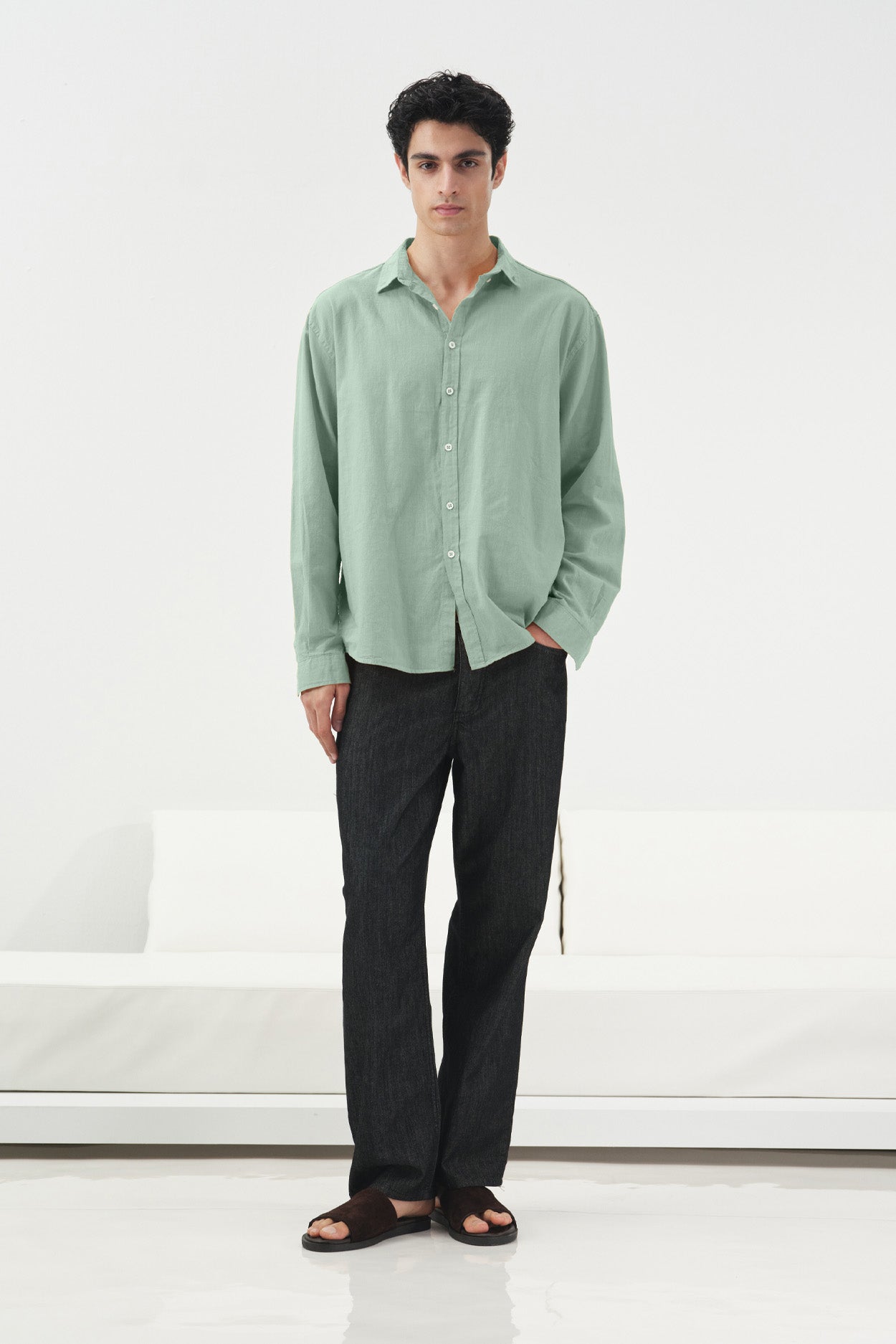 OVERSIZE DÖKÜMLÜ MİNT FRESH KETEN GÖMLEK