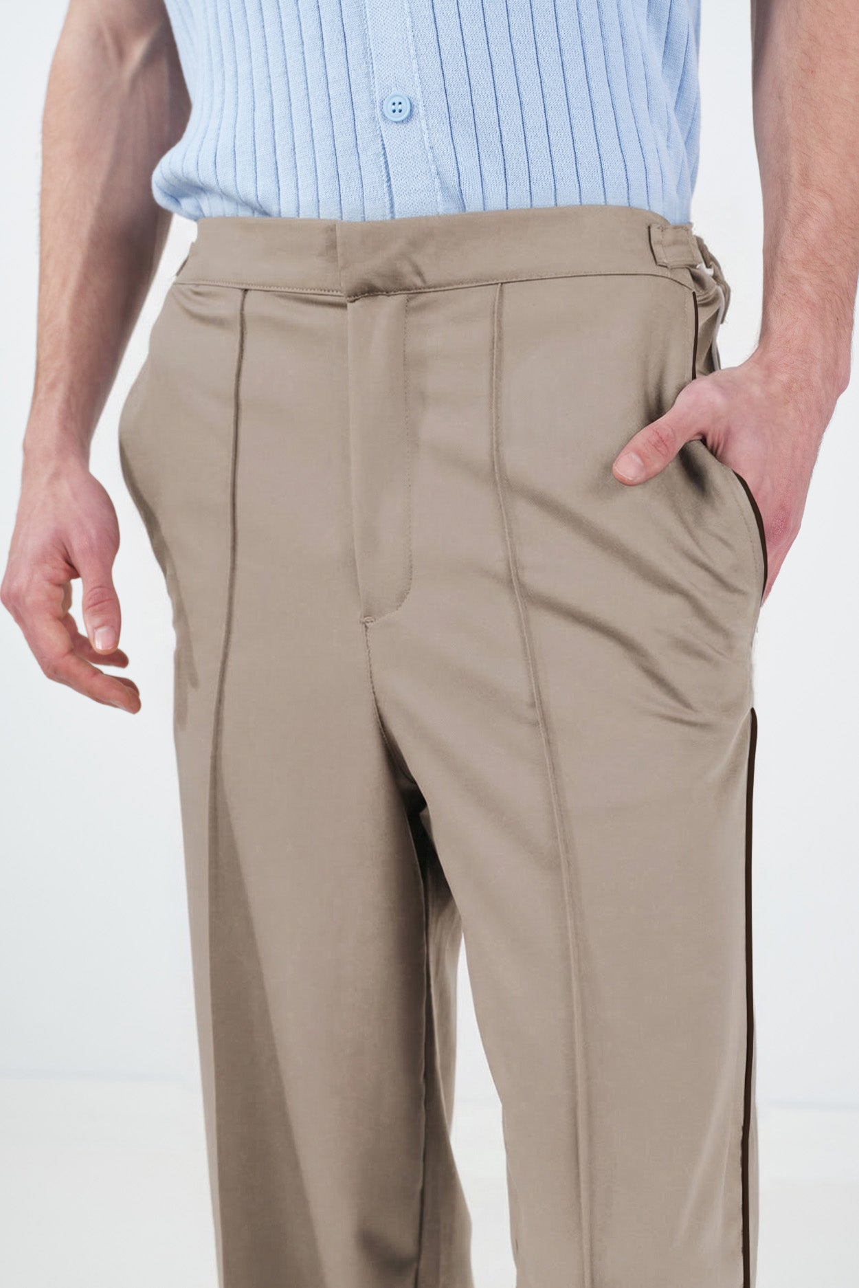 CONTRAST BINDING CLASSIC BEIGE TROUSERS