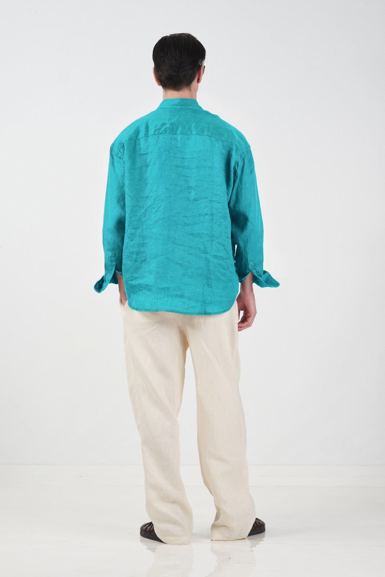 %100 KETEN OVERSIZE TURKUAZ MAVİ GÖMLEK