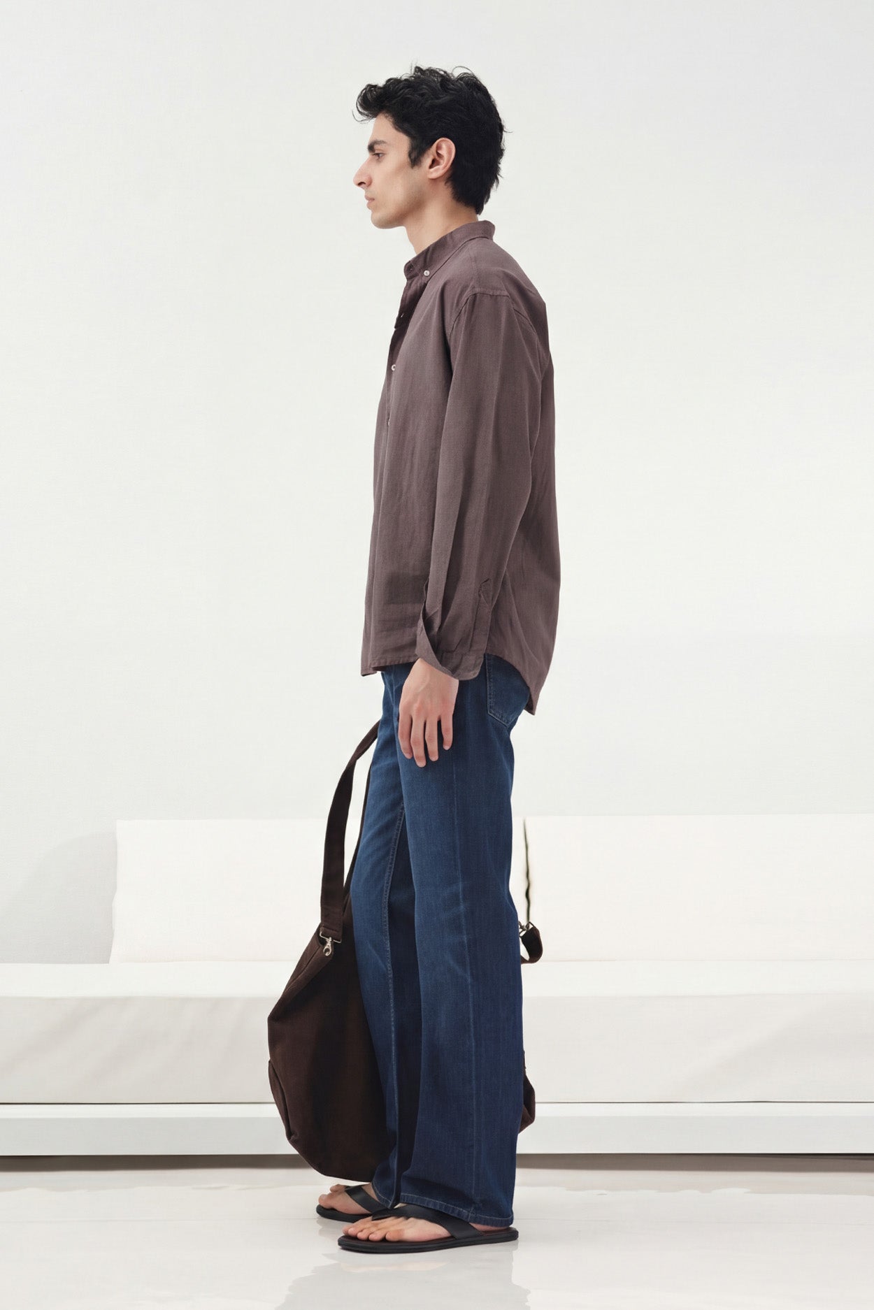 OVERSIZE DÖKÜMLÜ KAHVERENGİ FRESH KETEN GÖMLEK