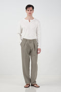 TEXTURED CLASSIC KHAKI PLEATED TROUSERS