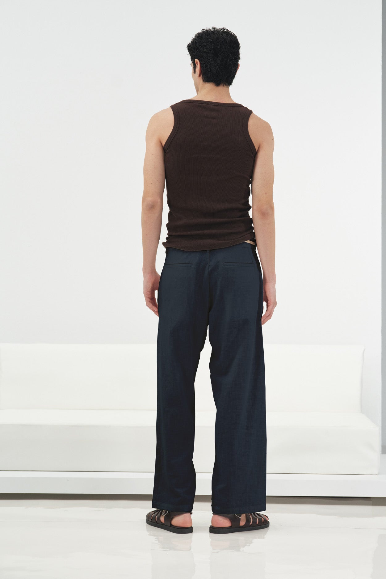 HASIR KEMERLİ LACİVERT KETEN PANTOLON