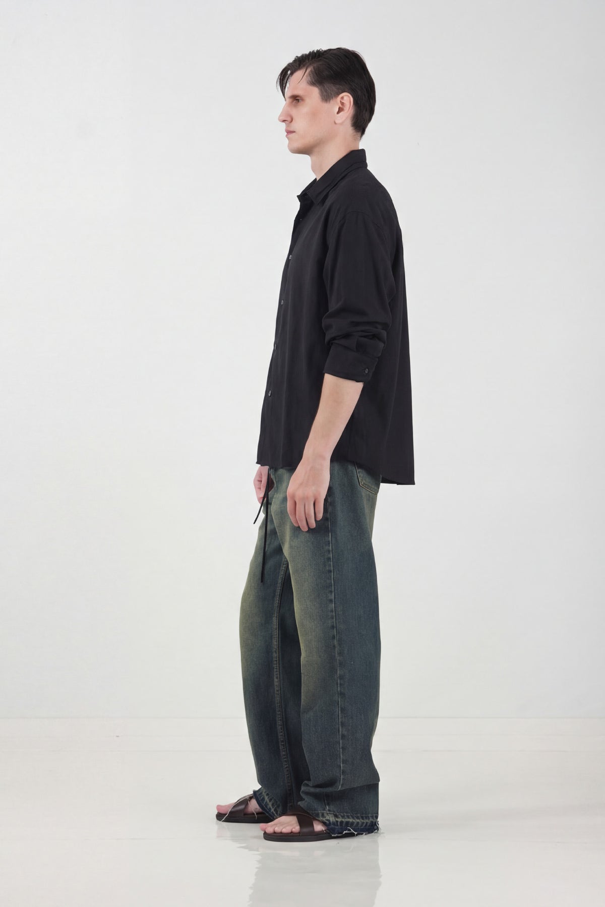 OVERSIZE DÖKÜMLÜ SİYAH MODAL GÖMLEK