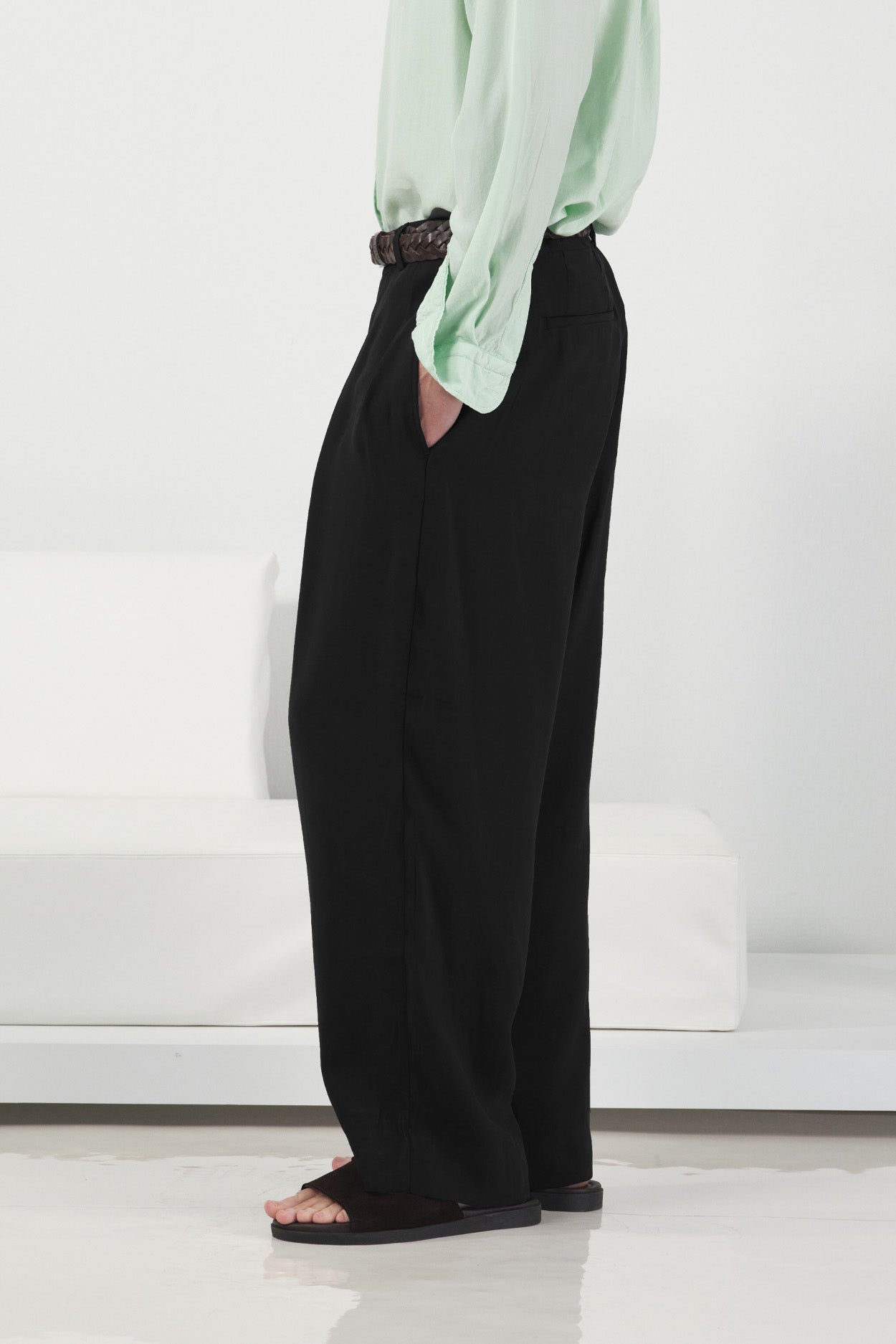 DOUBLE PLEATED DRAPEY BLACK MODAL TROUSERS
