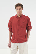 DRAPED REGULAR FIT BURGUNDY VOILE SHIRT