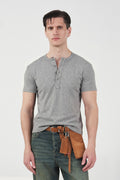 HALF-PLACKET SLIM-FIT GREY T-SHIRT